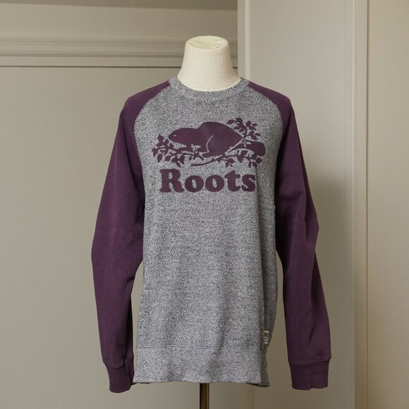 Roots Athletics Crewneck Sweatshirt | Salt + Pepper w/ Purple EUC - Picture 1 of 5